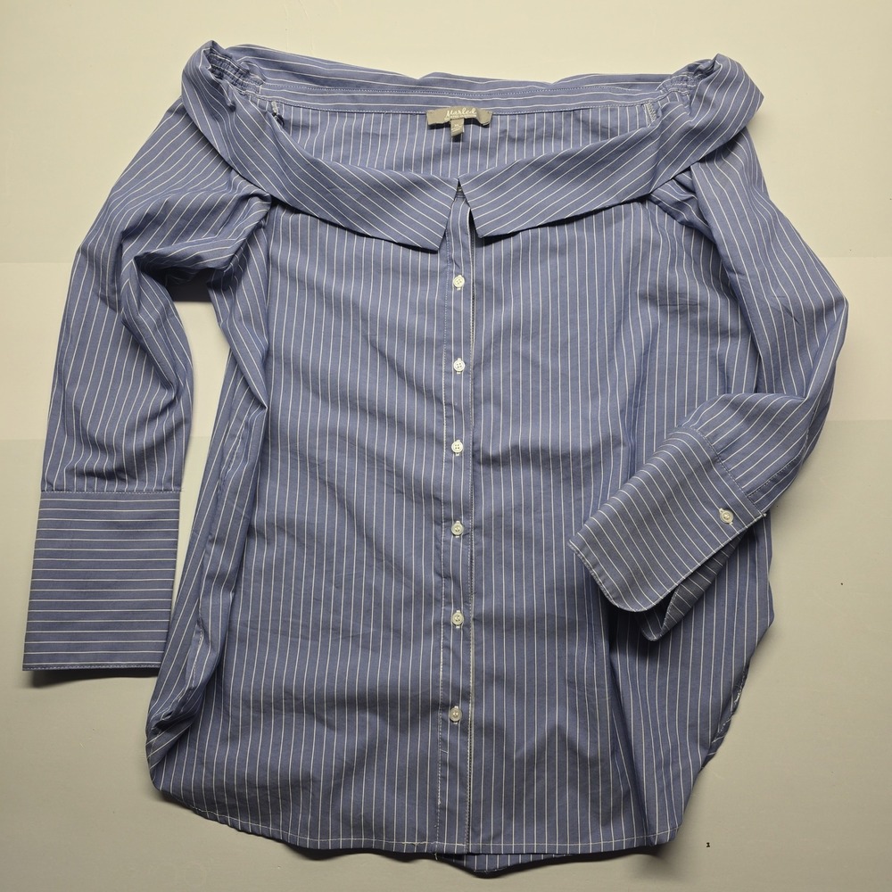 Marled Reunited Clothing Blue Pinstripe Off Shoulder Button Down Blouse XL